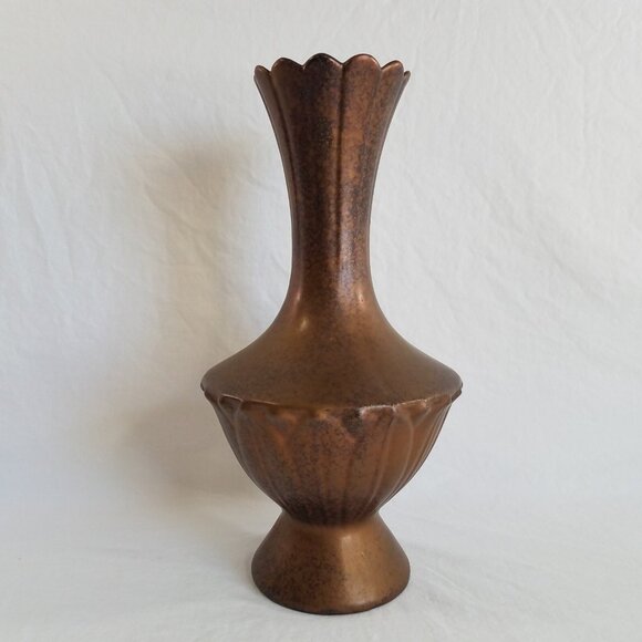 Royal Haeger 14.25" Vase 424 Bronze and Black Tone Large Art Pottery Matte MCM